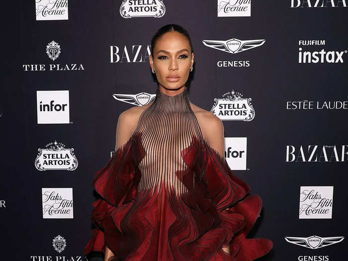 The Iris Van Herpen minidress Joan Smalls wore to the same event had a sheer bodice and ruffled skirt that looked like a flower.