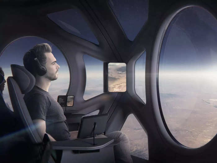 The futuristic-looking vessel, known as the World View Explorer, will glide passengers 100,000 feet into the stratosphere on a 6-12 hour journey, more than doubling Virgin Galactic