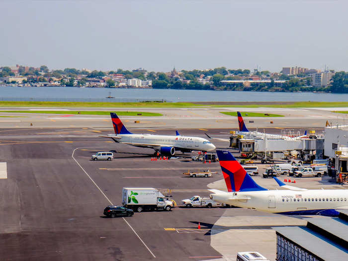 Two gates can accommodate a Boeing 767, which is really in the event of an unscheduled diversion as LaGuardia doesn