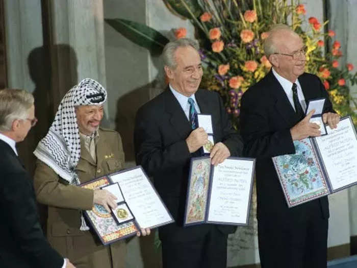 1994: Yasser Arafat, Shimon Peres, and Yitzhak Rabin