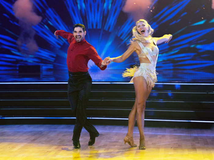 SAFE: While also dancing the cha cha to "Circus," Amanda Kloots and Alan Bersten scored 24 out of 30.