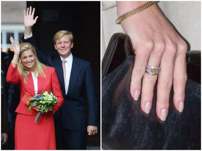 Queen Maxima of the Netherlands received an engagement ring with orange diamonds from King Willem Alexander.