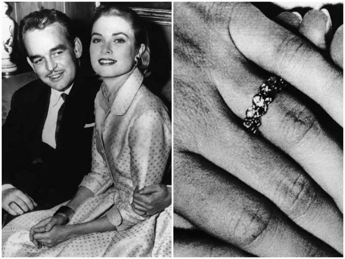 The Prince of Monaco proposed to Grace Kelly with an engagement ring of interlocking diamonds and rubies, but then bought her a bigger 10.5-carat diamond.