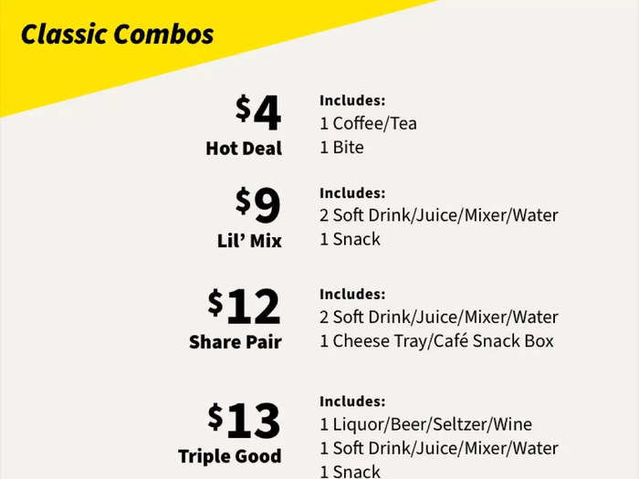 Nothing is free on Spirit, not even water, but the prices were reasonable for what was on offer. Passengers could choose from combos or standalone purchases.