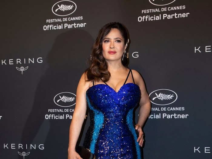 Hayek wore a gown in varying shades of blue for the 2021 Kering Women in Motion Awards.