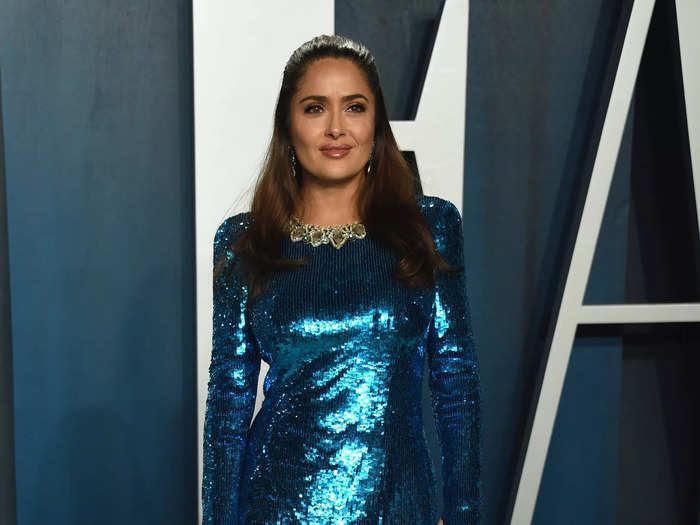 Later that evening for the Vanity Fair Oscars after-party, she wore a sequined blue dress.