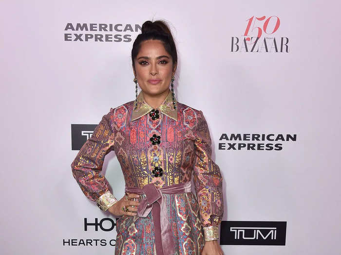 The actress wore a patterned Gucci dress to Harper