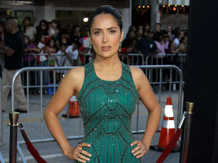 For the LA premiere of her 2012 movie "Savages," Hayek chose a dark-green, glittery gown by Gucci.