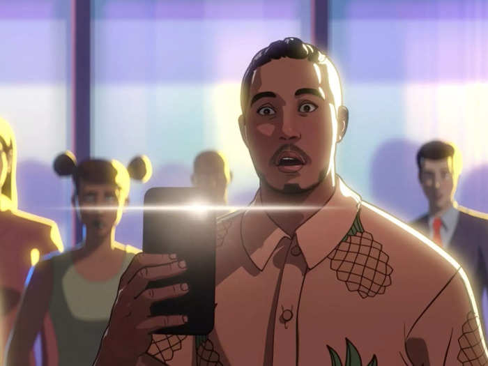 The pineapple shirt guy from episode 7 appears in one of the alternate universes