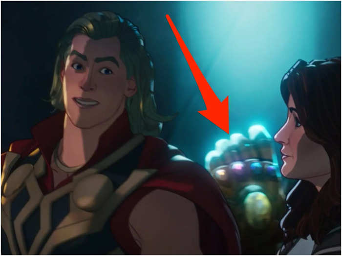 In episode 7, you can see the Infinity Gauntlet when Party Thor walks through Odin