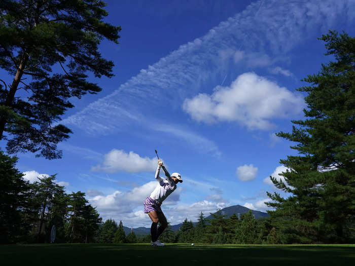 9/25: Japanese golfer Hiromu Ono hits a tee shot at the Chugoku Shimbun Chupea Ladies Cup at the Geinan Country Club in Hiroshima, Japan.