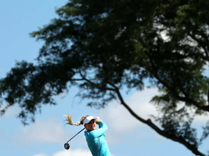 9/2: English golfer Charley Hull plays a shot for Team Europe ahead of The Solheim Cup at Inverness Club in Toledo, Ohio. (Photo by Maddie Meyer/Getty Images