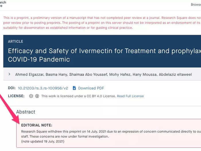 Another ivermectin study from Egypt, released in November of 2020, has been withdrawn.