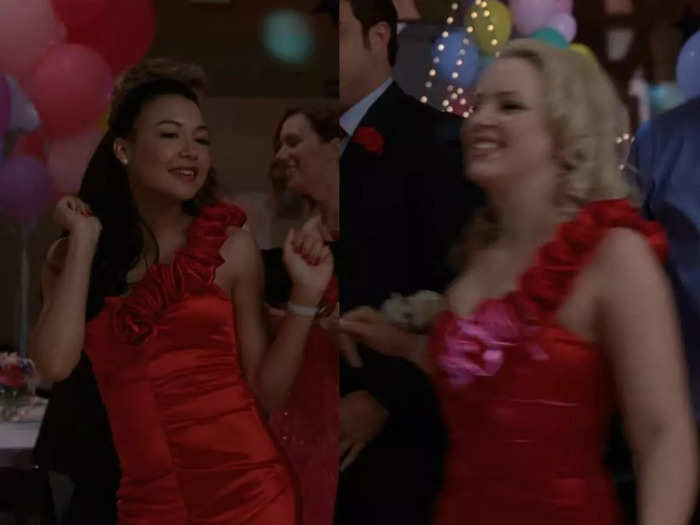 Santana sees a girl wearing nearly the same prom dress but seemingly chooses not to fight her.