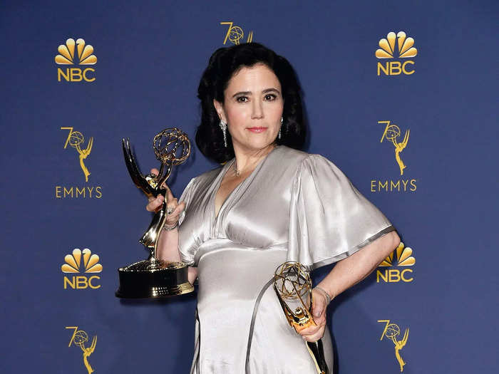 Alex Borstein was wearing her short-sleeve, silver wedding dress when she took home two Emmys in 2018.