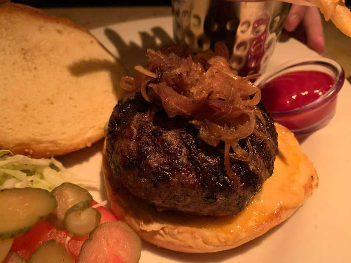 My fiance Joe got a hamburger, known as a Glamburger at The Cheesecake Factory.