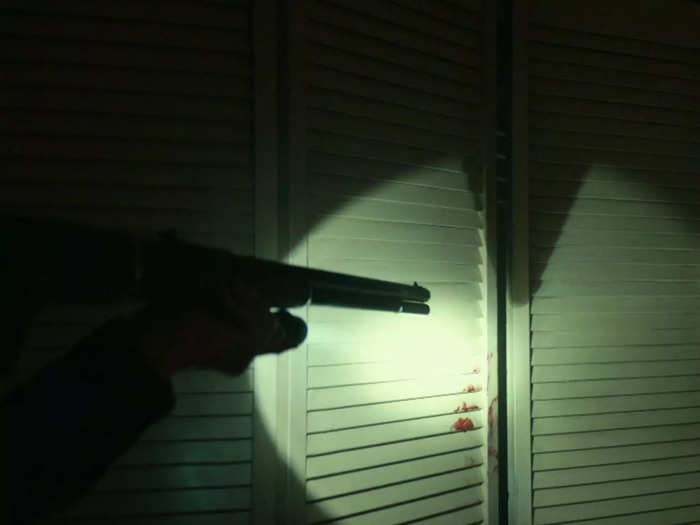 In the sequel, Laurie is standing outside a closet with slats with a gun hoping Michael is inside and she can shoot and kill him.