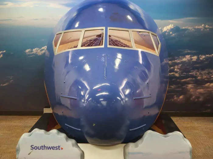 Also along the walls of Southwest headquarters are unique photo ops for employees, like an aircraft nose...