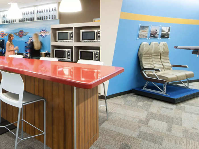 The buildings have a handful of employee lounge areas, known as "Culture Centers" that feature unique wall murals and interesting decor, like old cabin seats.