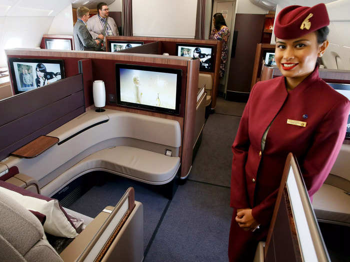 The largest aircraft in Qatar Airways fleet is the only to feature a true first class cabin. Smaller Qatar Airways aircraft only feature business class seats.