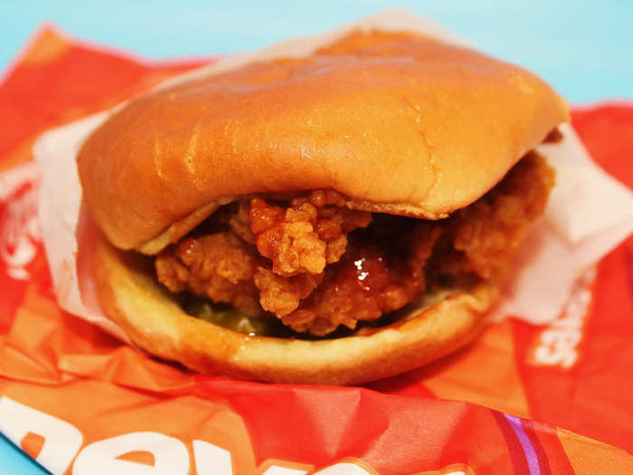 When I removed the sandwich from the bag, I could see and smell the sauce dripping from the fried chicken.