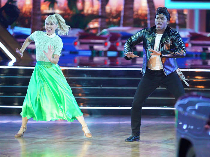 SAFE: Jimmie Allen scored a slightly higher 34 out of 40 for his foxtrot to "Sandy" with partner Emma Slater.