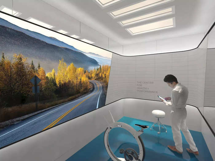 There are also plans for a bike room, complete with a futuristic unicycle exercise bike and a massive screen to immerse you in nature during your ride.