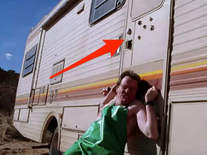 The bullet holes in the RV door are consistently shown after the door is shot at on the pilot episode.