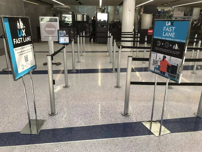 Once booked, travelers will receive a QR code that they can present to the TSA agent to enter a dedicated expedited security lane. However, walk-in appointments are also available at the airport by scanning a QR code posted on LAX Fast Lane signs throughout the terminals.