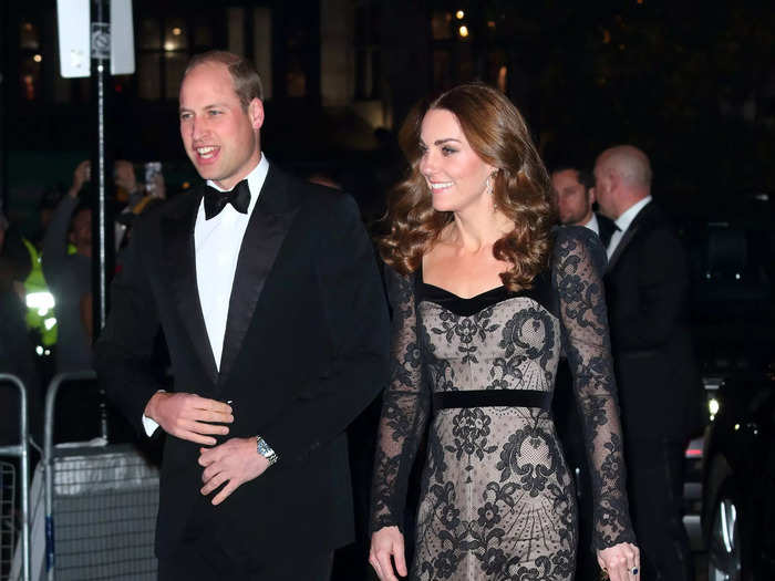 Middleton attended the Royal Variety Performance at the London Palladium in 2019 in a sheer Alexander McQueen dress.