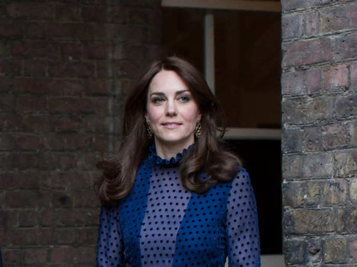 In 2016, the duchess wore an altered Saloni dress that originally featured sheer paneling and an open back.