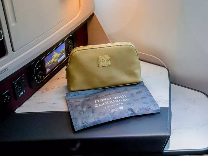 Business class passengers receive amenity kits including items and toiletries such as an eye mask, socks, a toothbrush, and more. Qatar Airways also gives hygiene kits to each passenger including hand sanitizing gel, nitrile gloves, and a face mask.