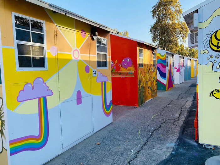 All of the little living units were built by Washington-based Pallet, which specializes in producing tiny homes for people who have been unhoused because of natural and personal disasters.