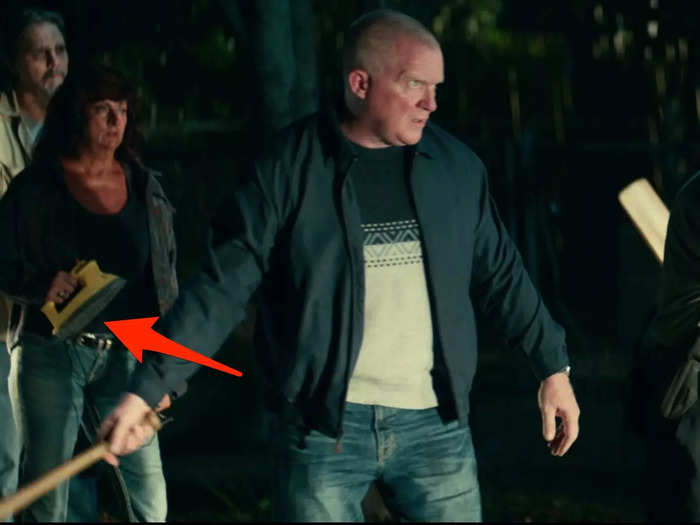 One of the background participants in the mob appears to have brought a clothes iron to kill Michael Myers - the man who, earlier in the movie, walked out of a burning building without skipping a beat.