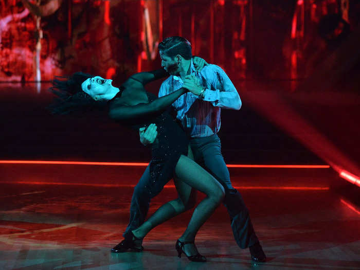 SAFE: Amanda Kloots and partner Alan Bersten scored 38 out of 40, earned 10s from  judges Derek Hough and Bruno Tonioli, for their "Saw"-inspired Argentine tango to "Paint It, Black."