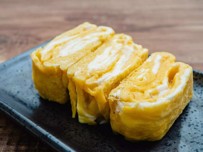 Tamagoyaki, a Japanese omelet, can be eaten hot or cold.