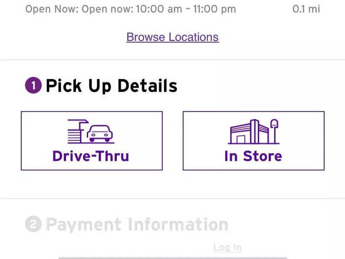 When ordering in the app, you choose how you want to pick up your food. I went with the drive-thru.