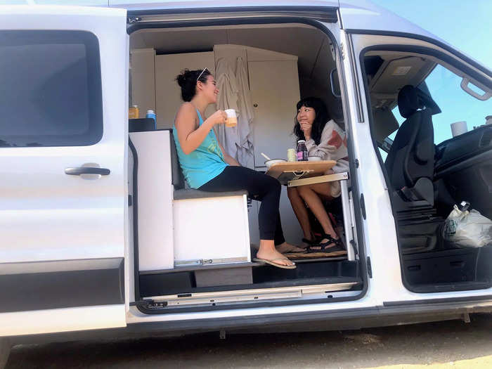 The hidden chairs meant we had the option to eat meals comfortably inside the van if we needed to.