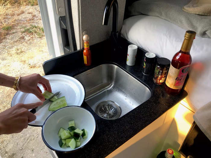 The sink, I was surprised to see, actually had some decent room for food prepping.