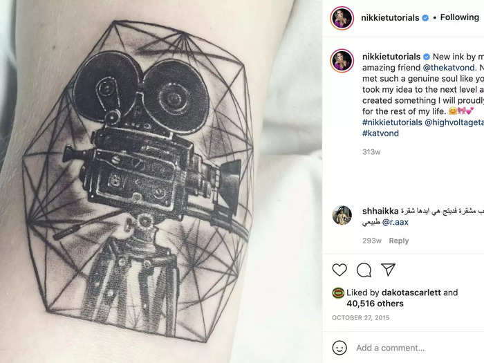 In 2015, the tattoo artist added a movie-inspired design to the skin of YouTuber NikkieTutorials.