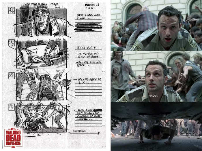 Rick looks like he barely escaped the clutches of the undead in the storyboards.