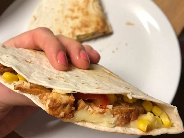 5. Chicken, cheese, sweetcorn, and red pepper quesadilla