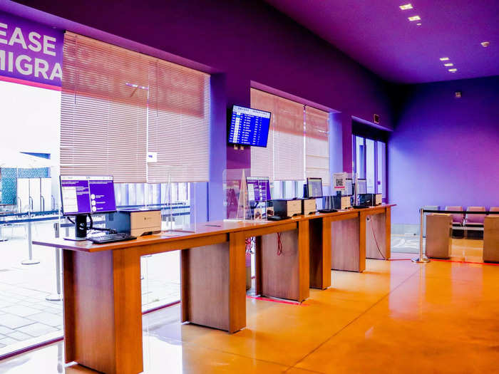 Dedicated computers and printers are available for travelers to quickly fill out the lengthy form, without having to worry about illegible handwriting.