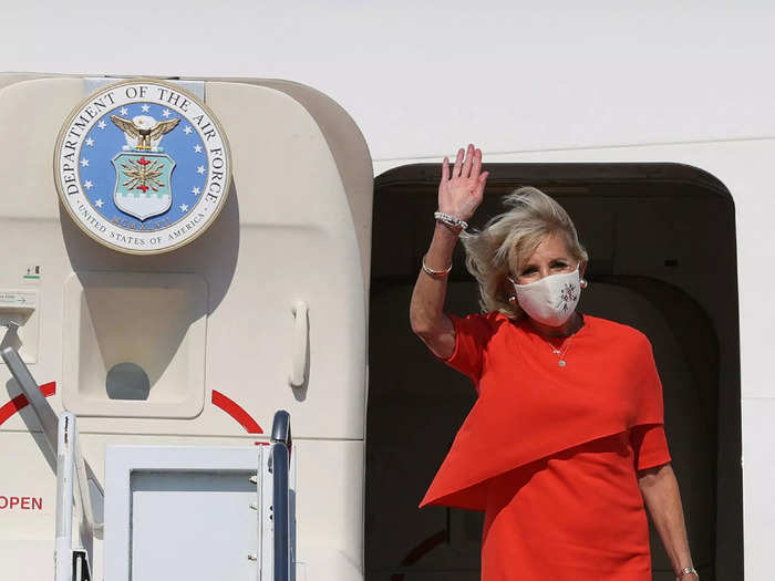 She wore it again while arriving in Tokyo to cheer on Team USA at the Olympics.