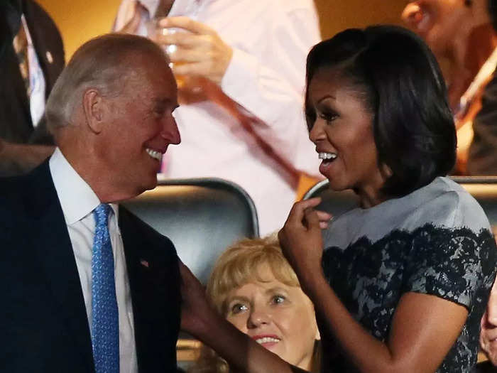 In September 2012, Obama wore a silver and black lace Thom Browne dress to the Democratic National Convention.