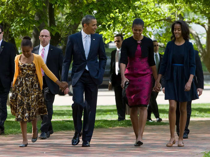 She wore the same dress to attend Easter services in Washington, DC, in April 2012.