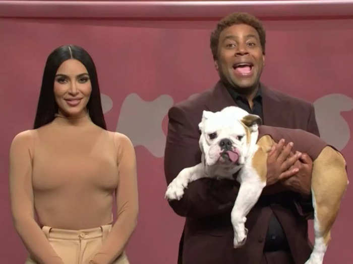 When Kim Kardashian hosted "Saturday Night Live" in 2021, she played herself in a few sketches, like this one about Skims for Dogs.