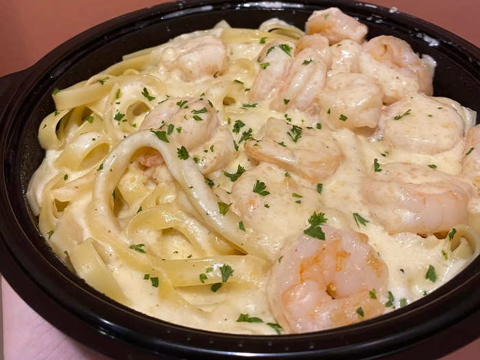 The shrimp Alfredo is placed just above the stuffed shells in my book.