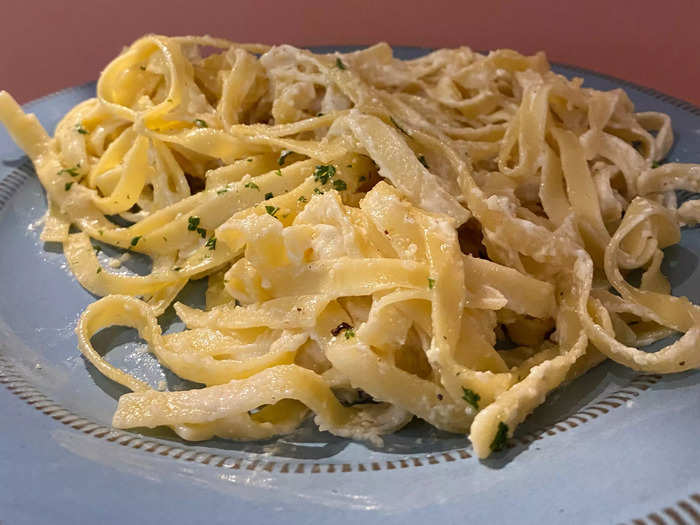 My least favorite of the five Alfredos I tried was the classic fettuccine Alfredo, but that