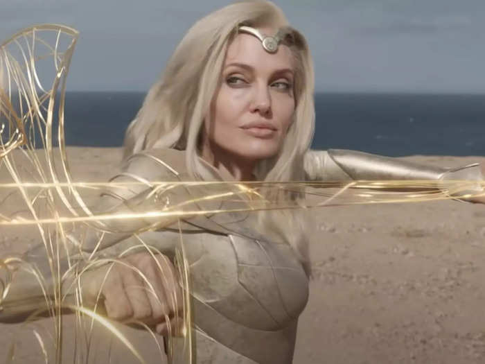 Jolie portrays Thena, a goddess of war, in "Eternals."